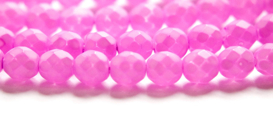8mm Matte Fuchsia Coated Czech Firepolish Faceted Glass Beads (25)