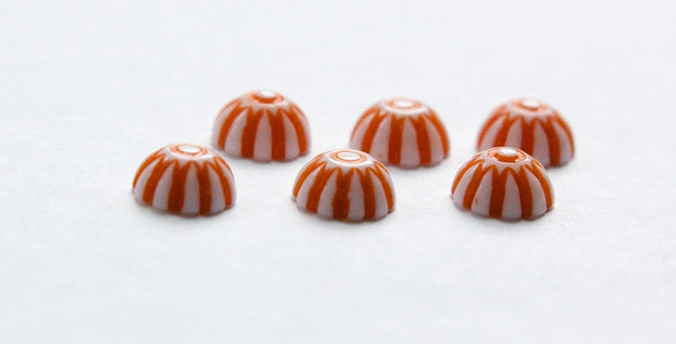 Vintage Coral Orange and White Domed Cabochons 8mm (12) cab408D