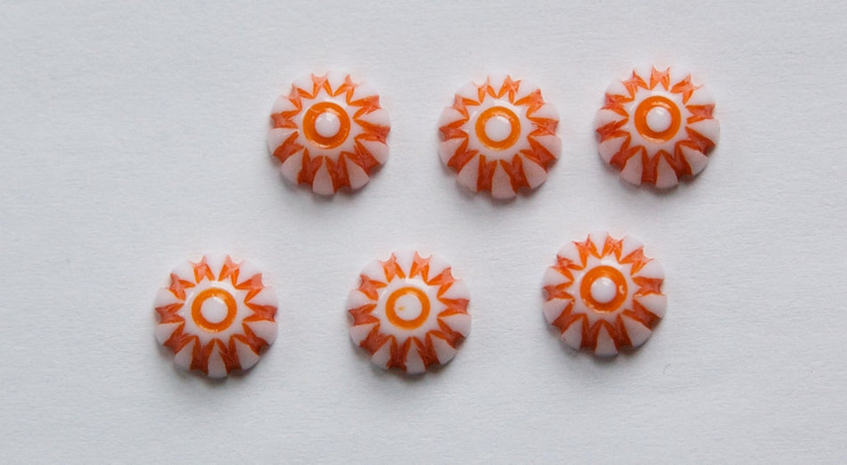 Vintage Coral Orange and White Domed Cabochons 8mm (12) cab408D