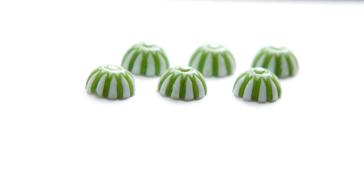 Vintage Green and White Domed Cabochons 8mm (12) cab408E