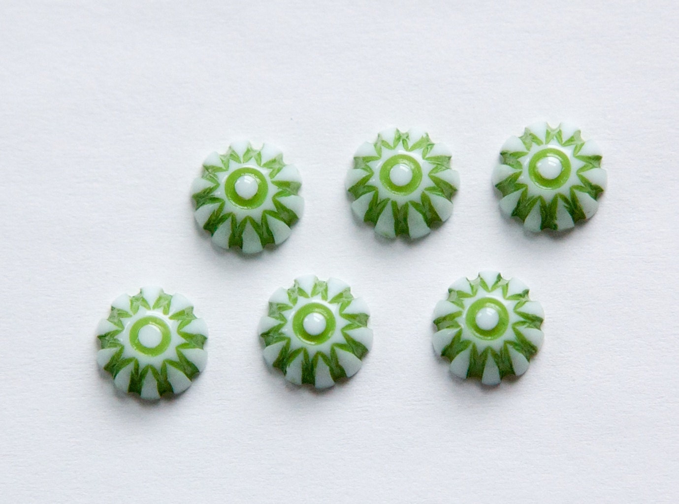 Vintage Green and White Domed Cabochons 8mm (12) cab408E