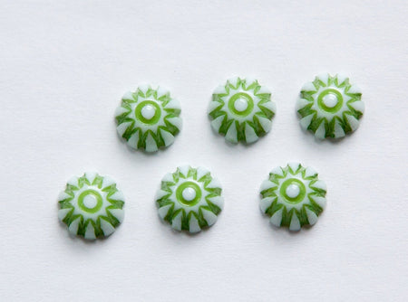 Vintage Green and White Domed Cabochons 8mm (12) cab408E