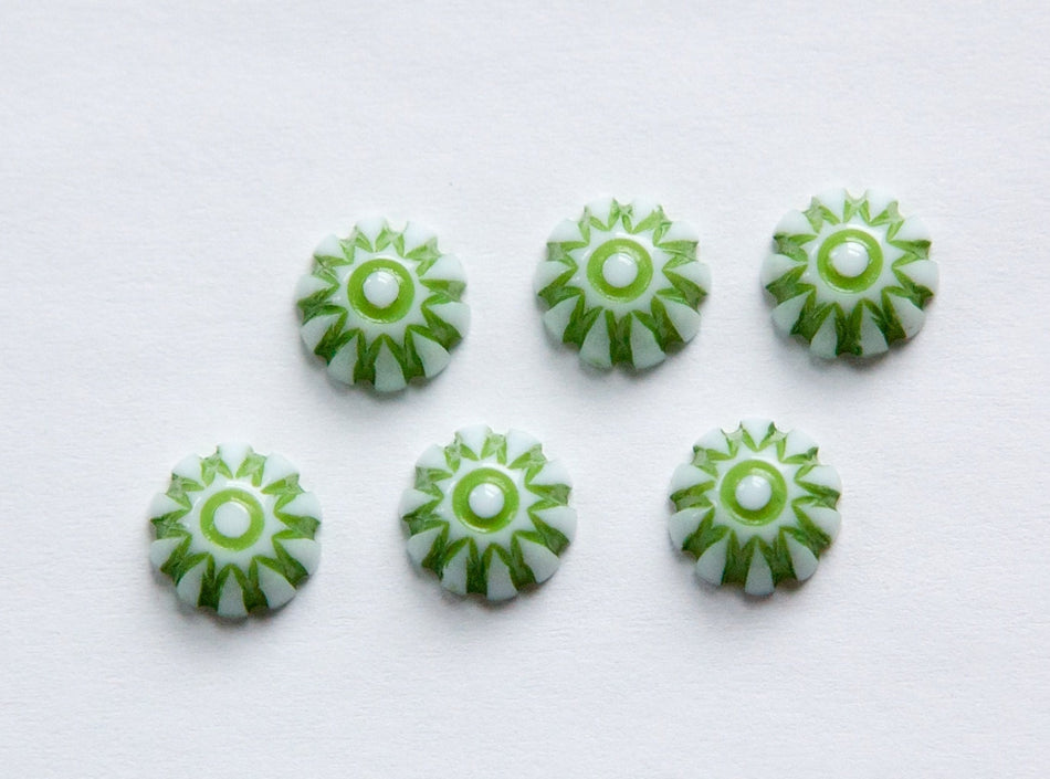 Vintage Green and White Domed Cabochons 8mm (12) cab408E