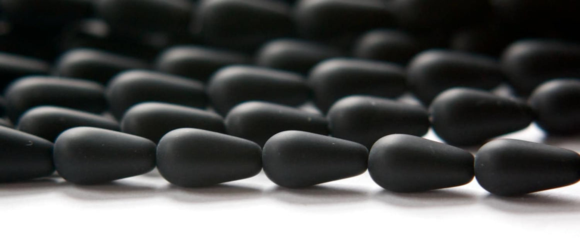 13x7mm Matte Jet Czech Teardrop Glass Beads (20)