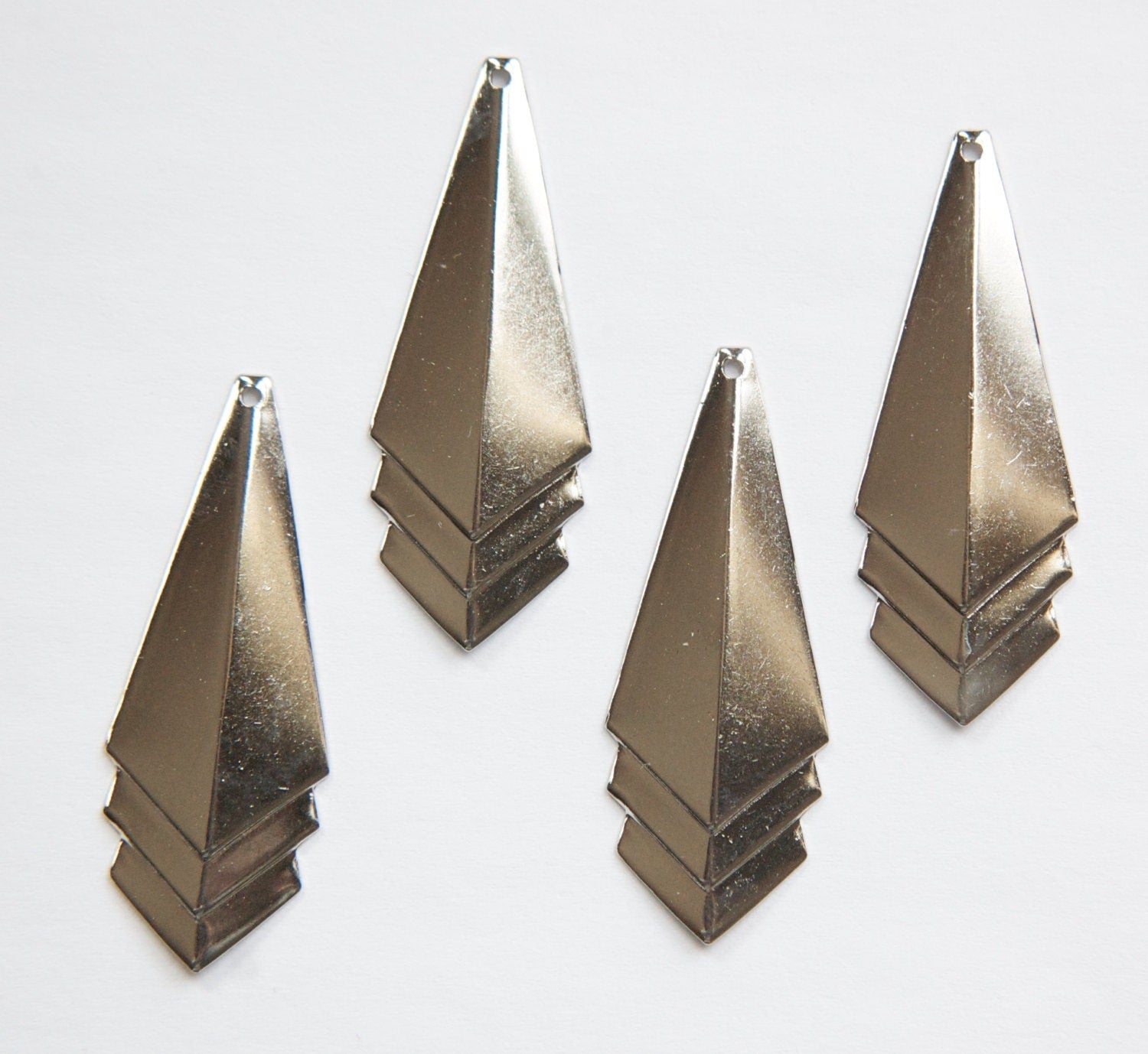 Silver Plated Layered Triangle Pendant Charm Drop LG 45x17mm (4) mtl065L