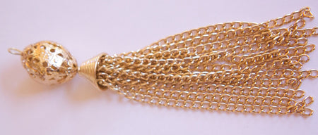 Vintage Long Filigree Bead Gold Tone Chain Tassel Pendant pnd159C