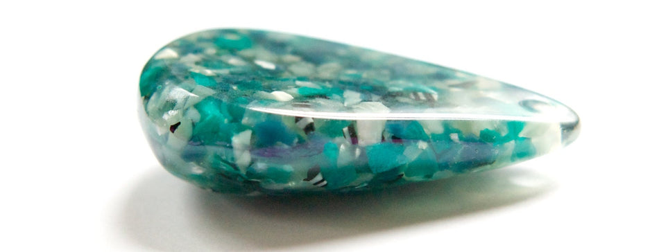 Vintage Large Lucite Pendant with Shell Inclusions Teal Green pnd055A