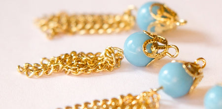 Vintage Turquoise Blue Acrylic Bead Tassel Drops Pendants (6) pnd160
