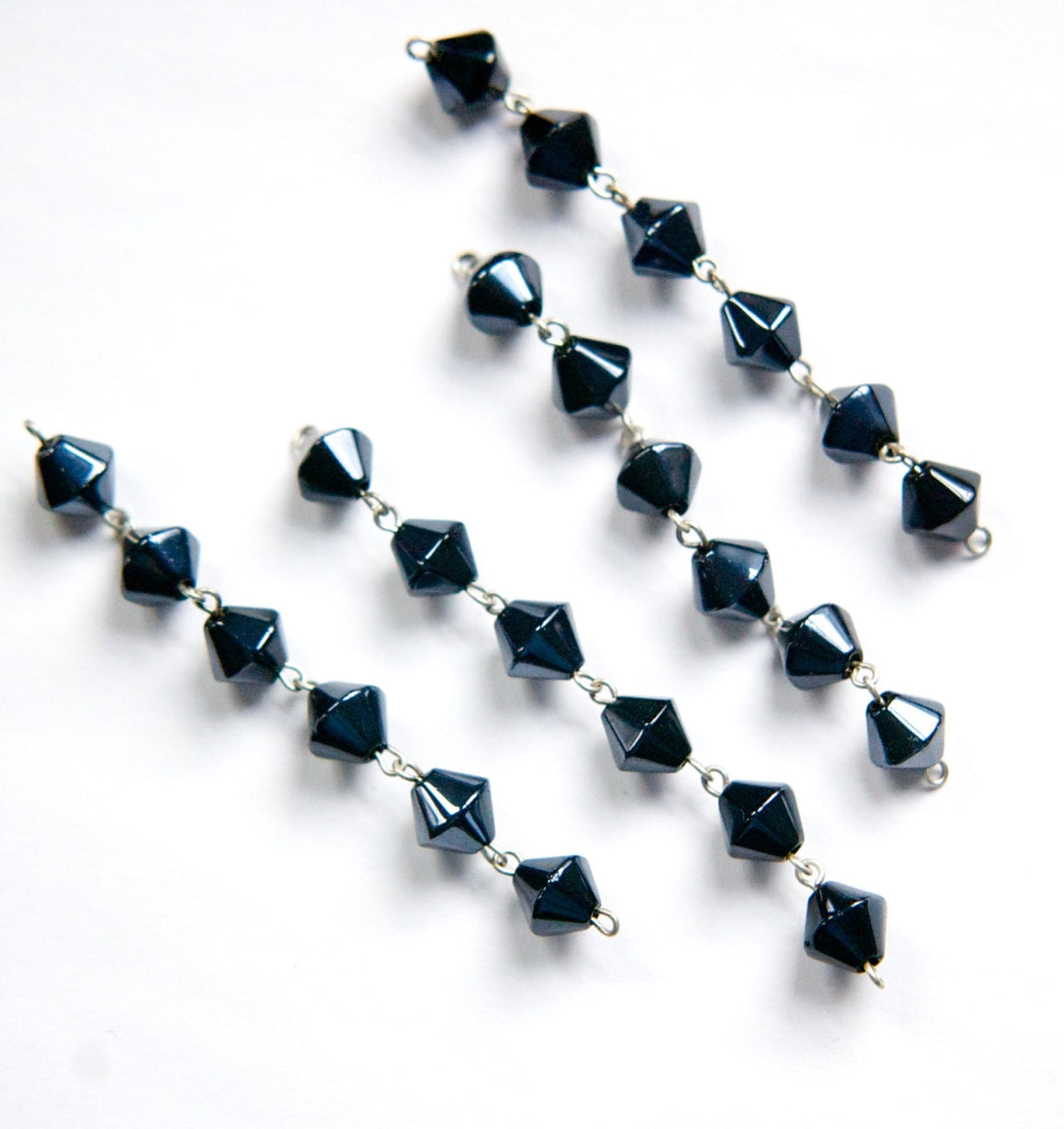 Vintage Hematite Glass Bicone Bead Connectors Silver Tone Links drp118