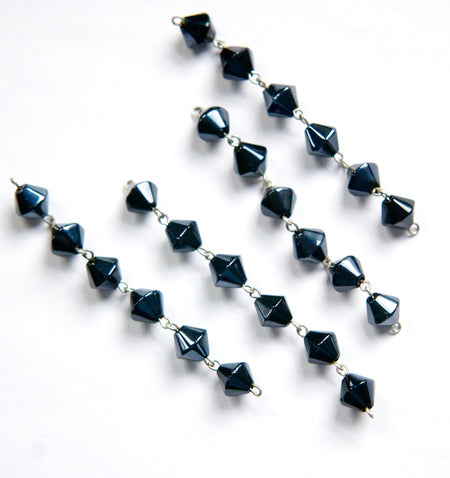 Vintage Hematite Glass Bicone Bead Connectors Silver Tone Links drp118