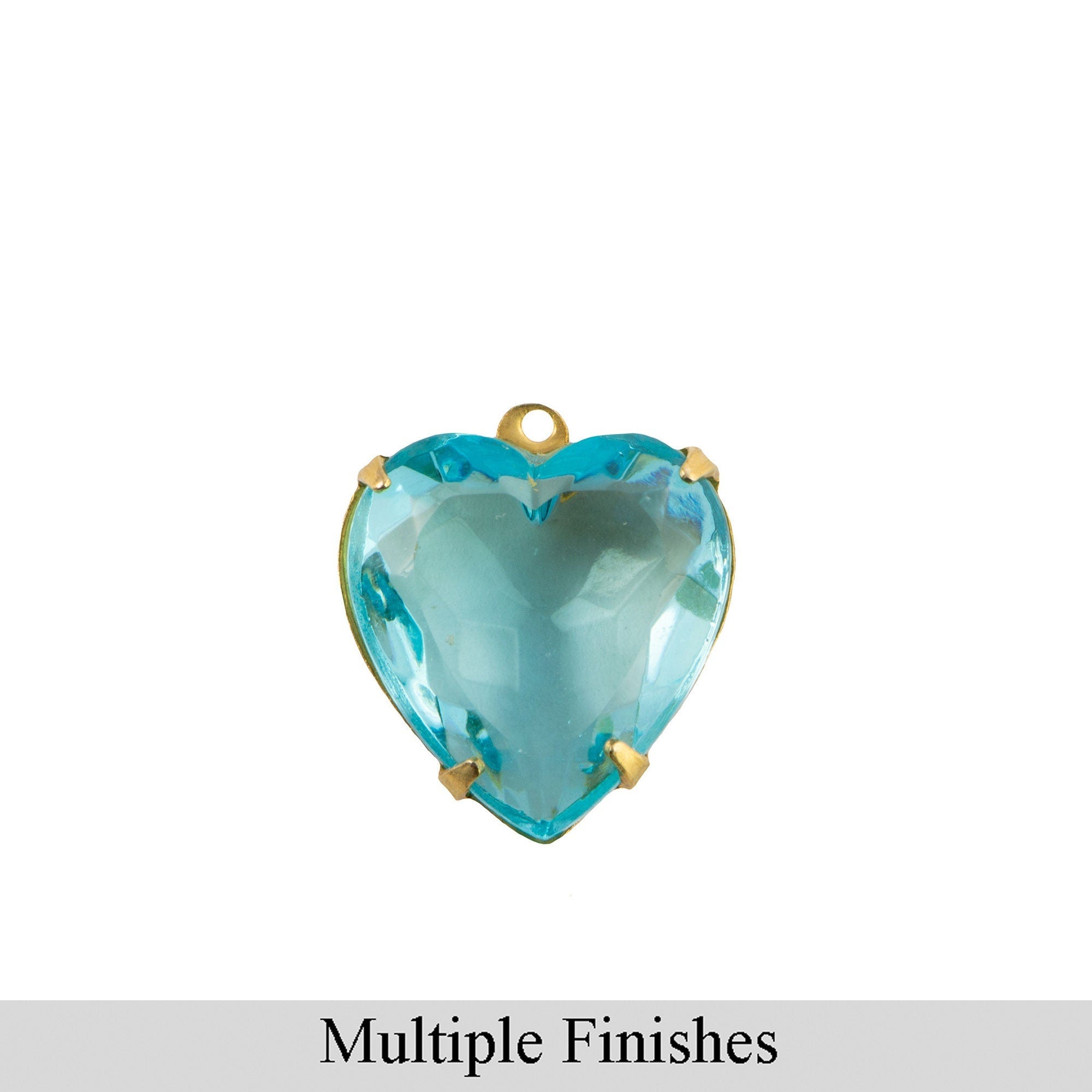 12mm Aquamarine Faceted Glass Heart Stone in 1 Loop Open Back Setting (2)