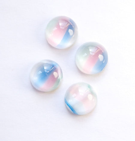 Vintage Pastel Striped Glass Cabochons 11mm (4) cab703F