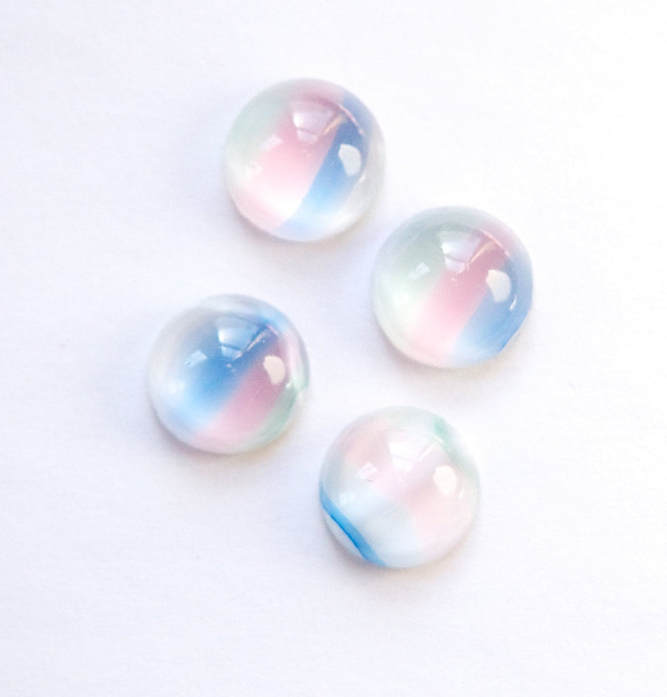 Vintage Pastel Striped Glass Cabochons 11mm (4) cab703F