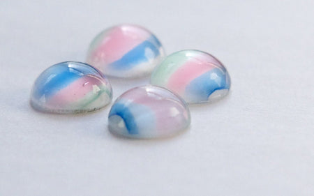 Vintage Pastel Striped Glass Cabochons 11mm (4) cab703F