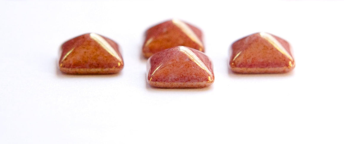Czech Gold Metallic Over Rose Glass 12mm Square Cabochons cab197A