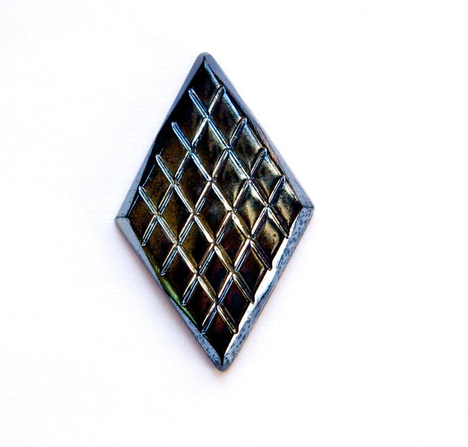 Vintage Etched Black Hematite Glass Diamond Cabochon cab198