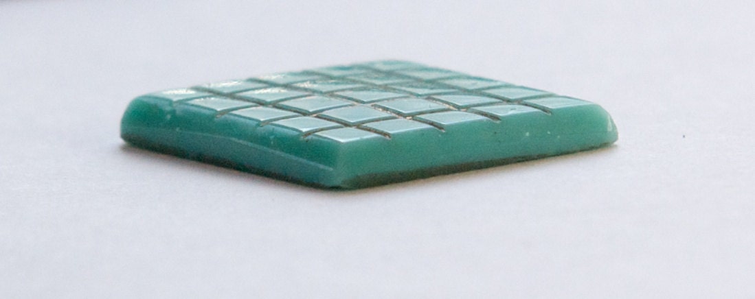 Vintage Etched Turquoise Blue Glass Diamond Cabochon with Gold cab198A