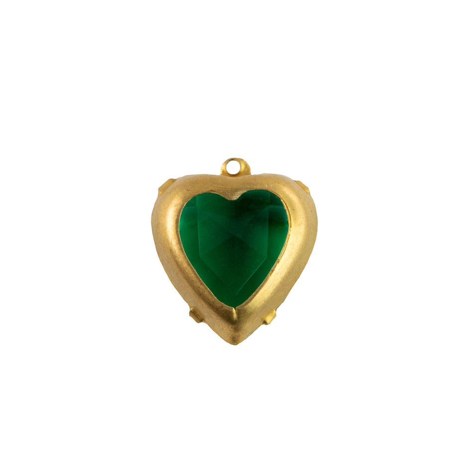 12mm Emerald Faceted Glass Heart Stone in 1 Loop Open Back Setting (2)