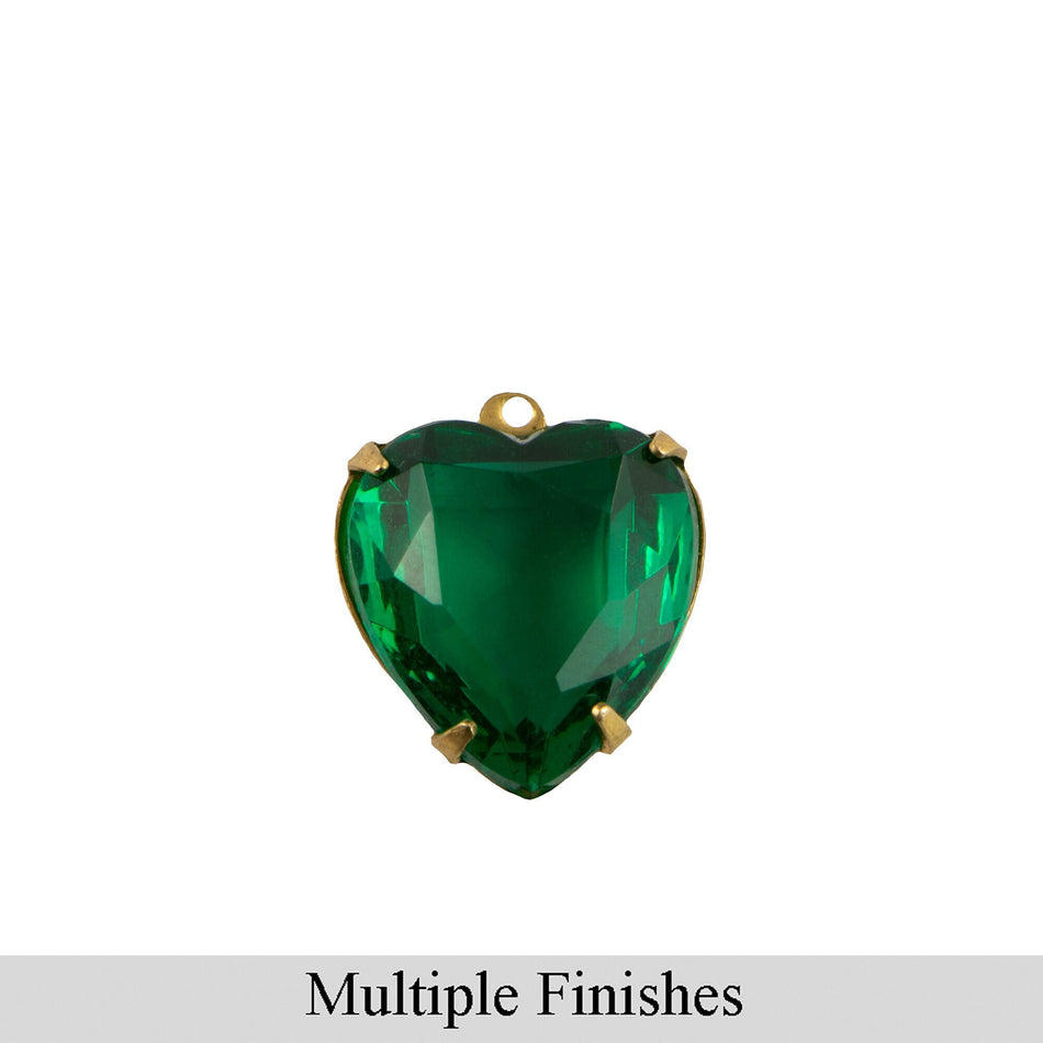 12mm Emerald Faceted Glass Heart Stone in 1 Loop Open Back Setting (2)