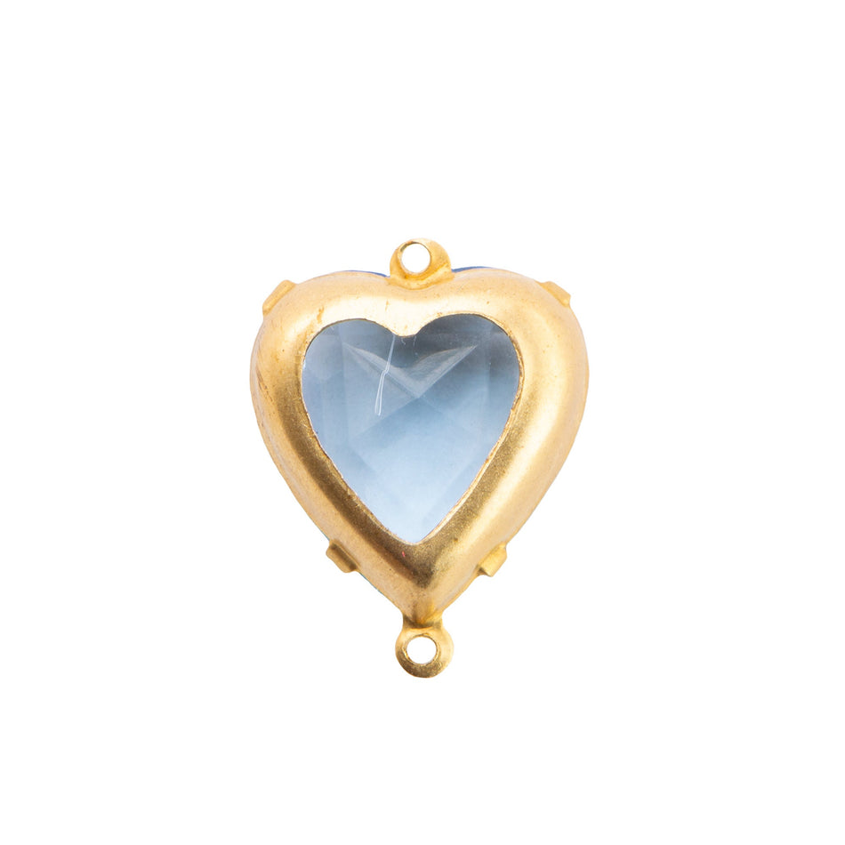15mm Light Sapphire Faceted Glass Heart Stone in 2 Loop Open Back Setting