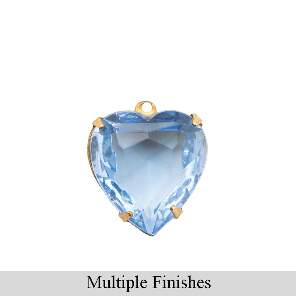 15mm Light Sapphire Faceted Glass Heart Stone in 1 Loop Open Back Setting