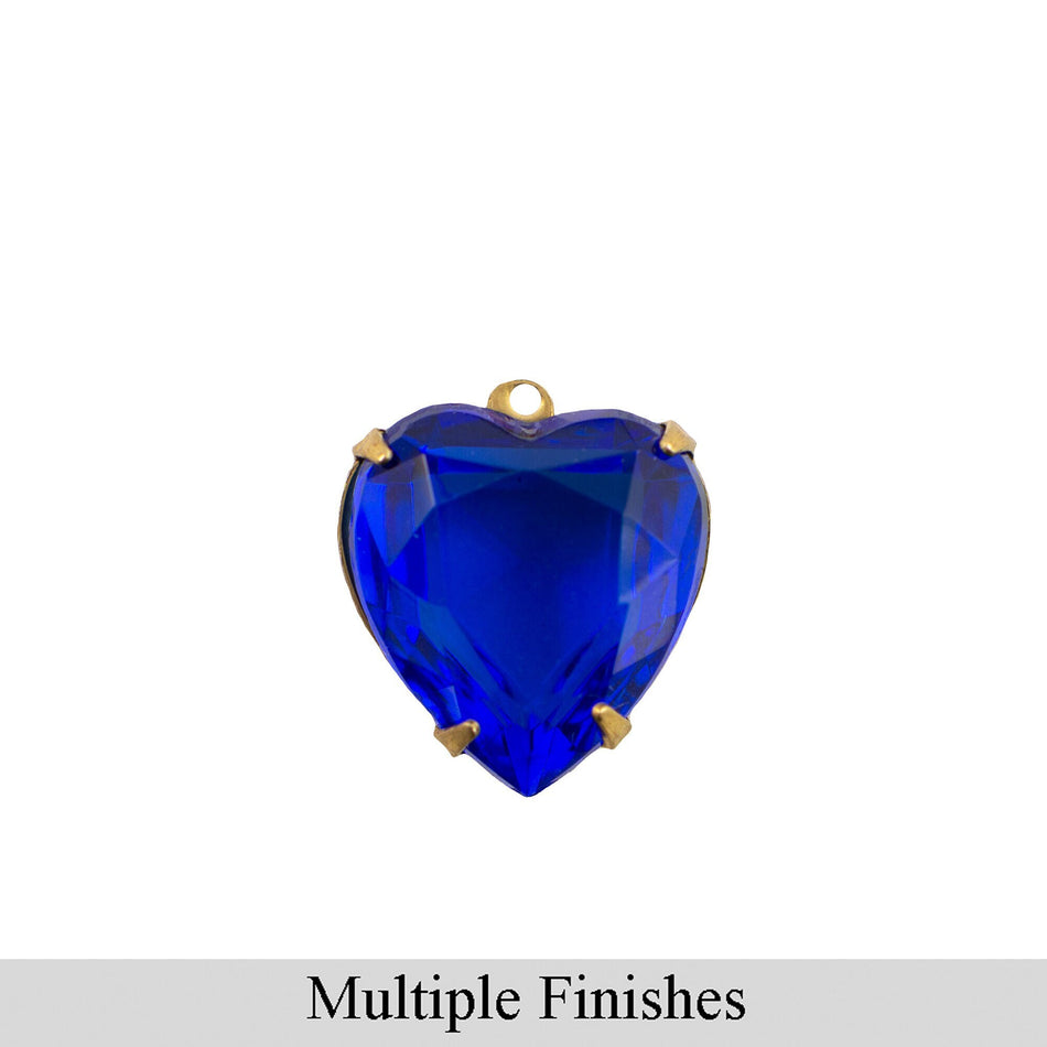 12mm Sapphire Faceted Glass Heart Stone in 1 Loop Open Back Setting (2)