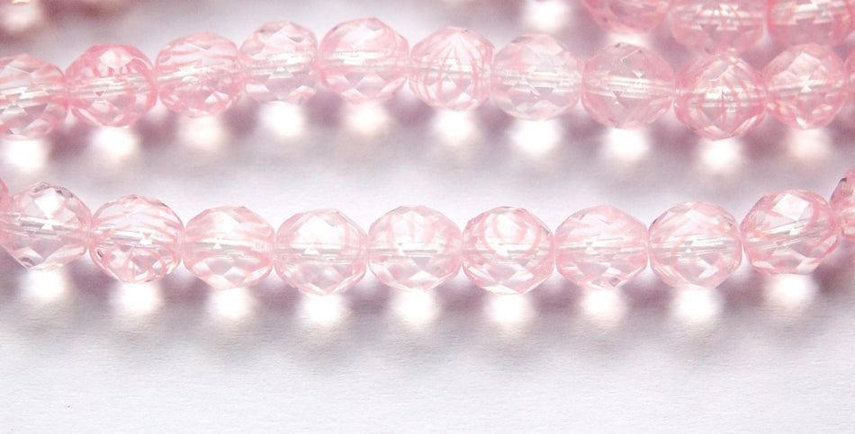 Czech Faceted Pink Striped Fire Polish Glass Beads 8mm (20) czh007