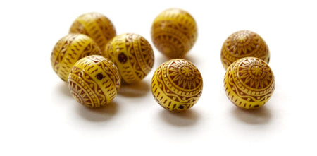 Vintage Yellow and Brown Etched Mosaic Acrylic Beads 12mm (8) bds014A