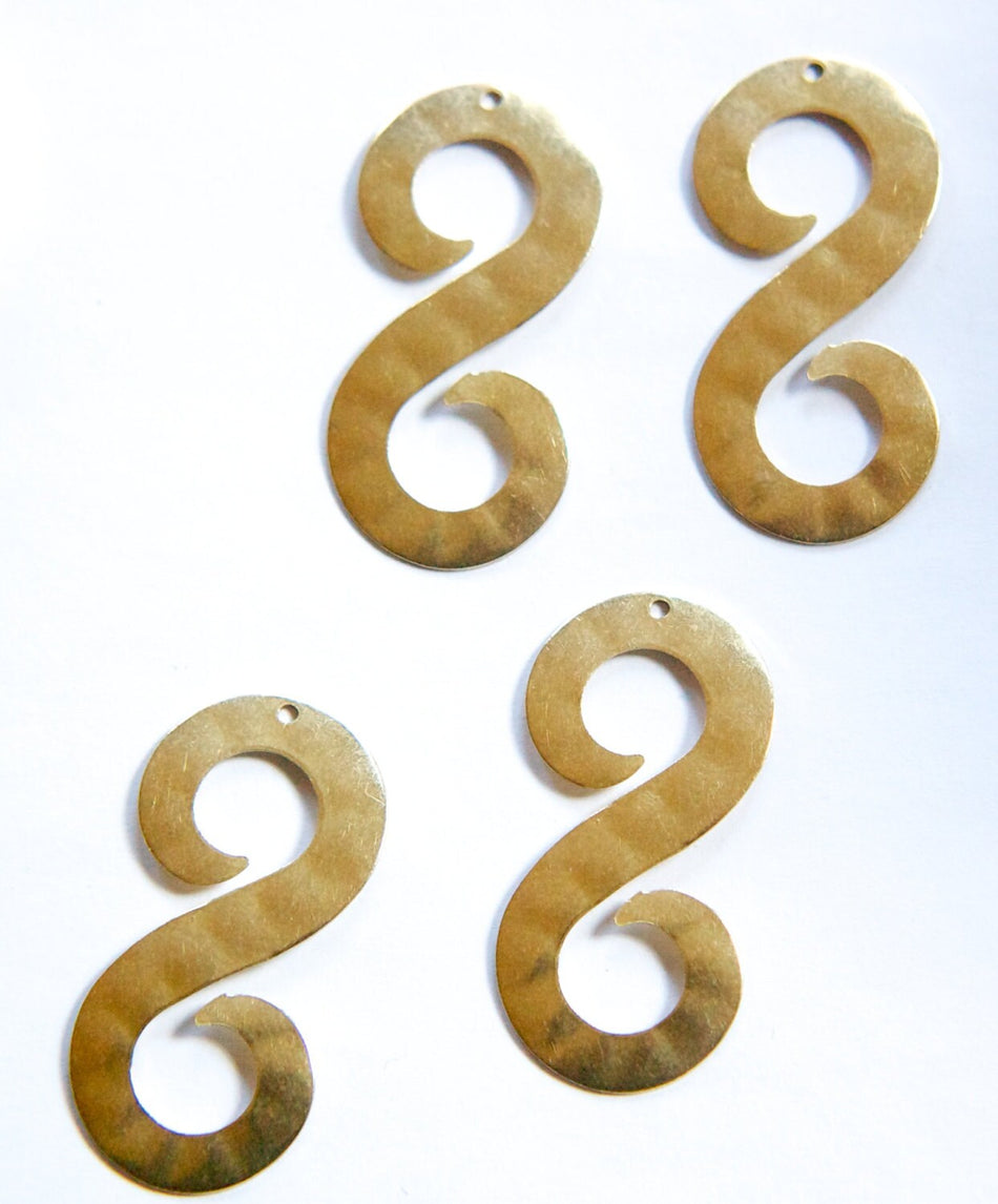Raw Brass Swirl or S Pendant Drop 41x21mm (4) mtl210