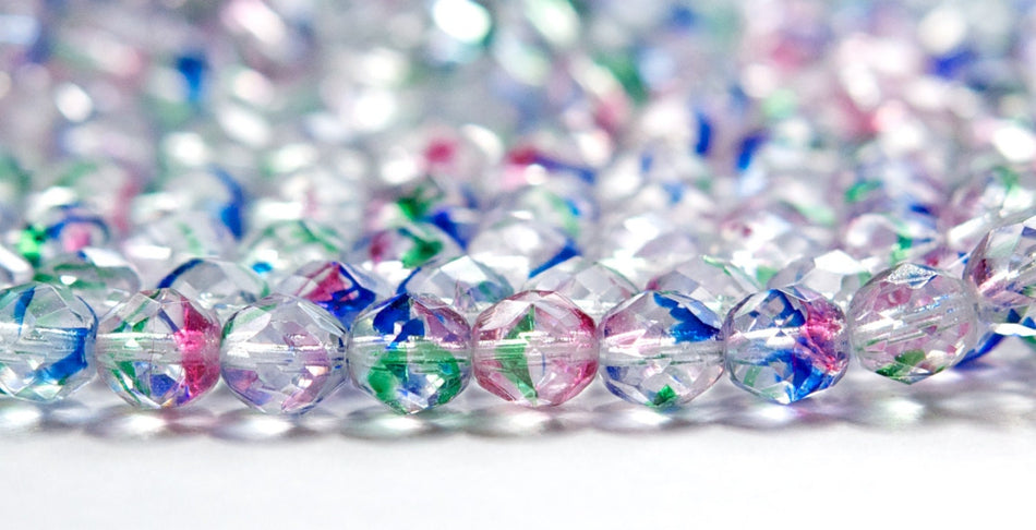 Czech Faceted Multi Colored Striped Fire Polish Glass Beads 8mm (20) czh007A