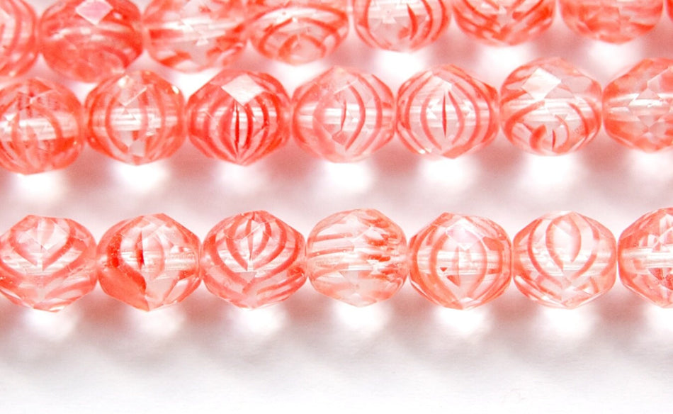 Czech Faceted Orange to Red Striped Fire Polish Glass Beads 8mm (20) czh007D