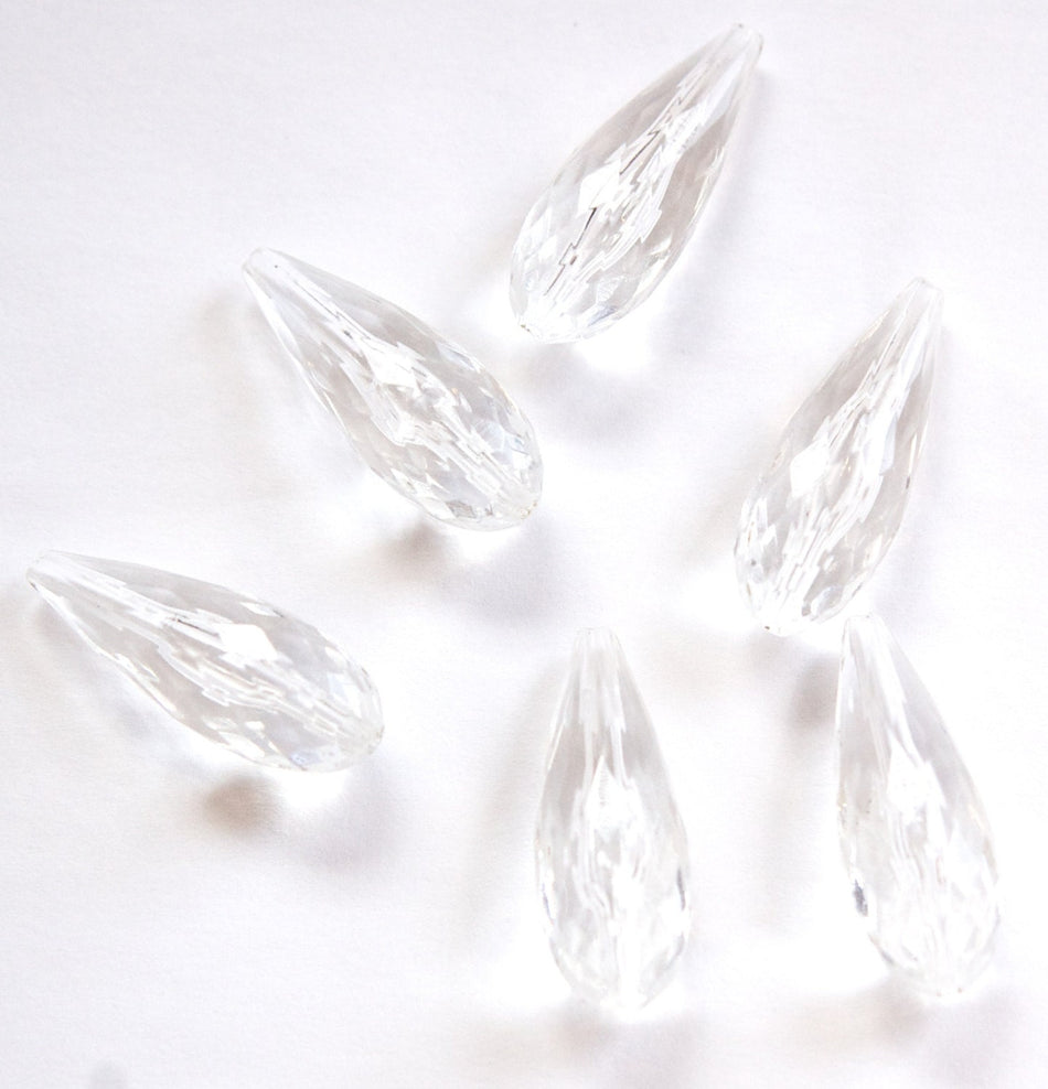 Vintage Clear Faceted Teardrop Acrylic Beads 30mm (4) bds245