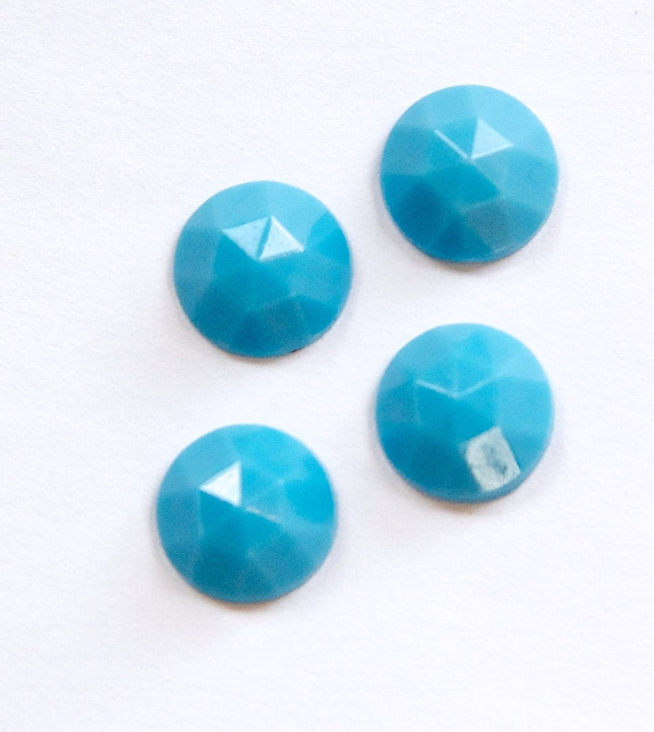Vintage Turquoise Blue Faceted Glass Cabochon 11mm (6) cab115A