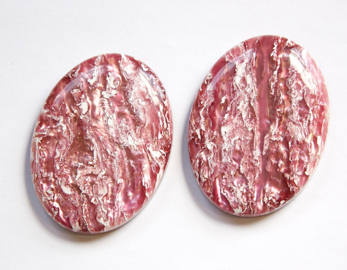 Metallic Iridescent Rose and White Vintage Lucite Cabochons 40x30mm cab549E