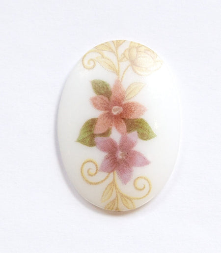Vintage Dusty Rose Mauve Flower Glass Cabochon 30x22mm cab601
