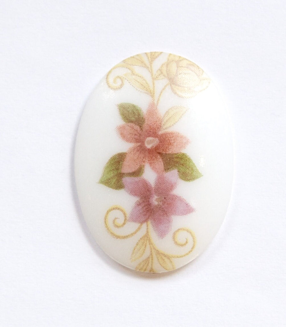 Vintage Dusty Rose Mauve Flower Glass Cabochon 30x22mm cab601
