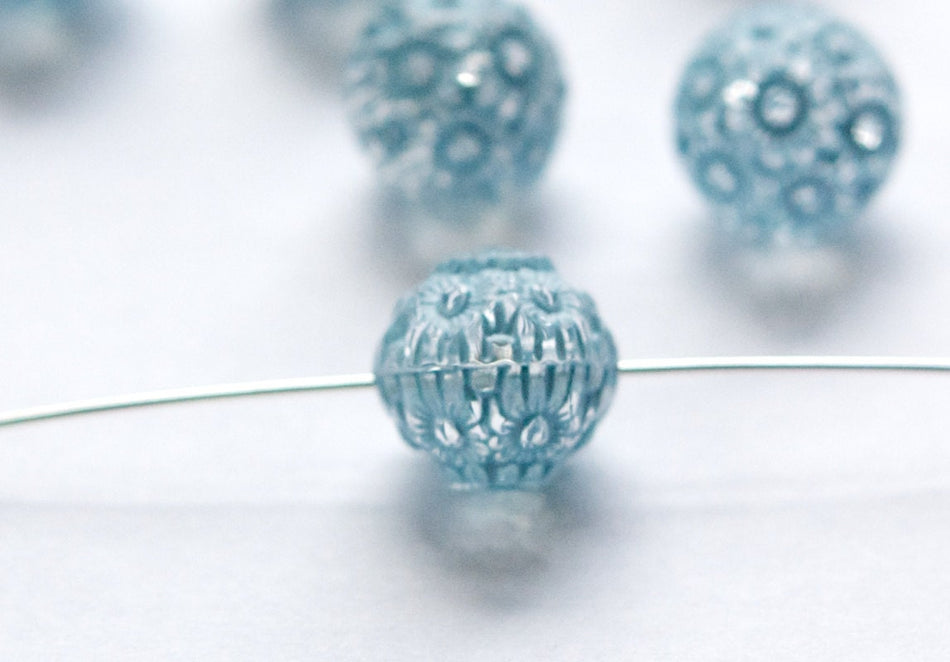 Light Blue on Crystal Etched Acrylic Beads 12mm (10) bds745L
