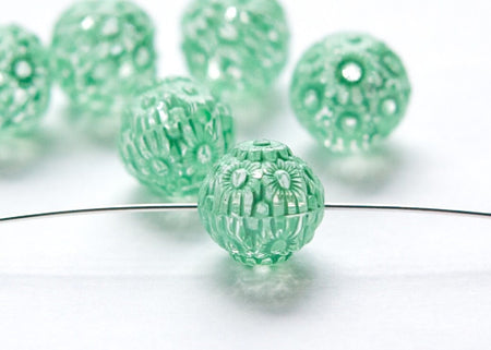 Mint Green on Crystal Etched Acrylic Beads 12mm (10) bds745A