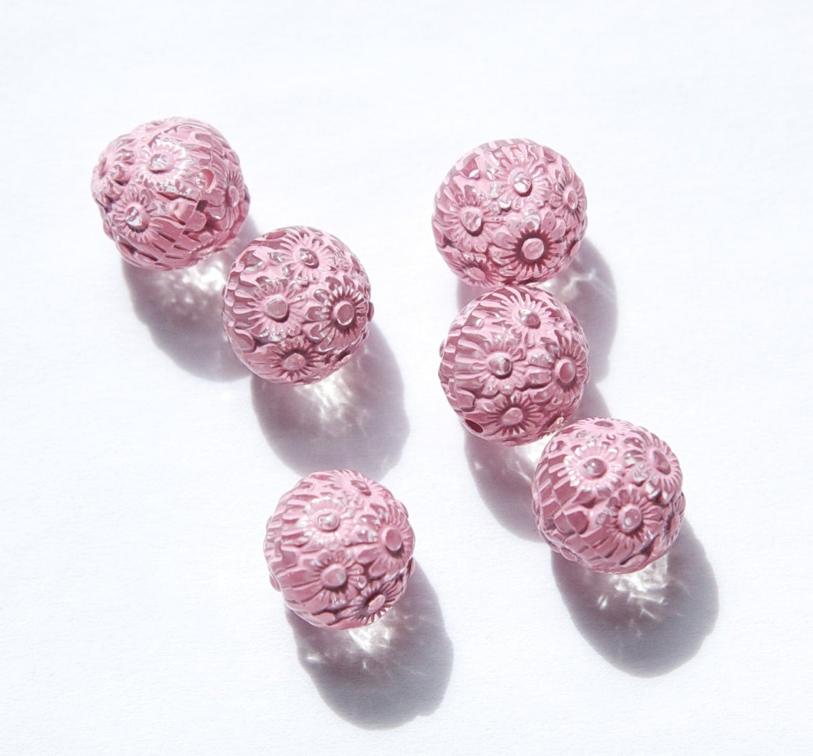 Pink on Crystal Etched Acrylic Beads 12mm (10) bds745B