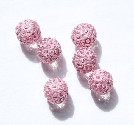 Pink on Crystal Etched Acrylic Beads 12mm (10) bds745B