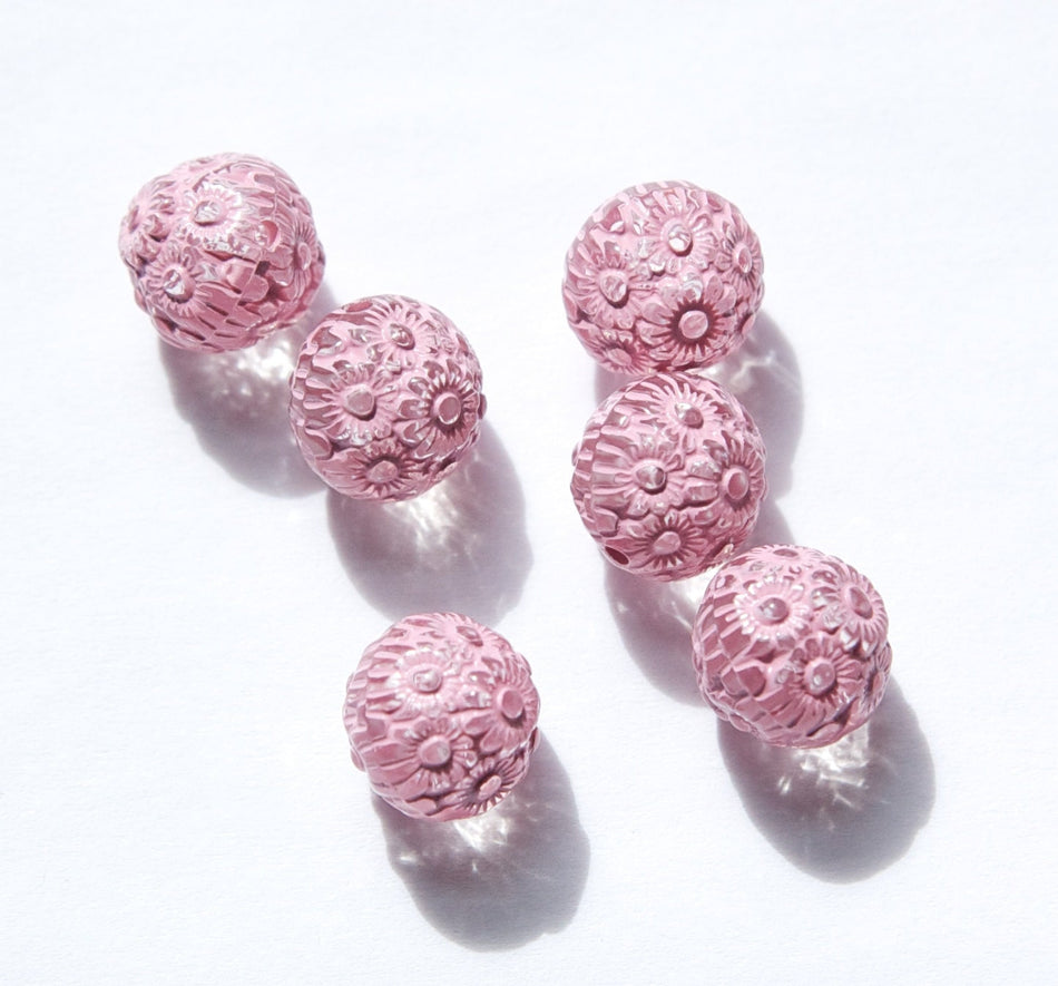 Pink on Crystal Etched Acrylic Beads 12mm (10) bds745B
