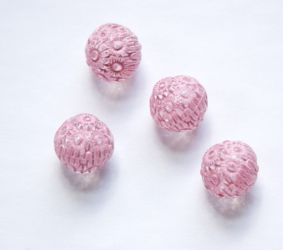 Pink on Crystal Etched Acrylic Beads 14mm (8) bds745J