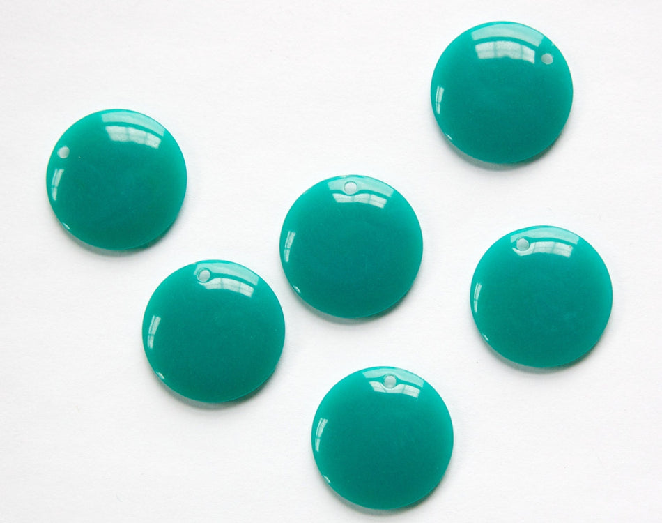 Vintage Teal Acrylic Circle Charms Drops (6) pnd161E