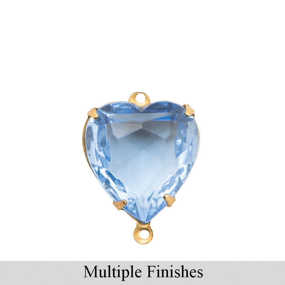 15mm Light Sapphire Faceted Glass Heart Stone in 2 Loop Open Back Setting