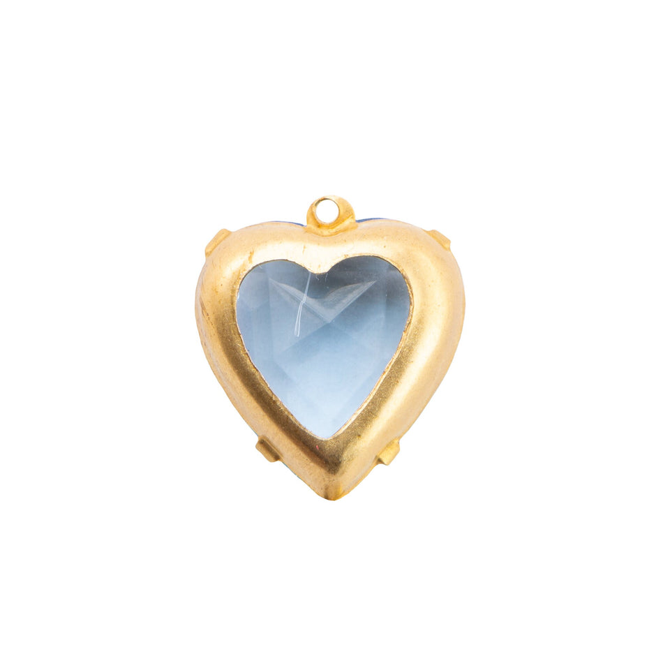15mm Light Sapphire Faceted Glass Heart Stone in 1 Loop Open Back Setting