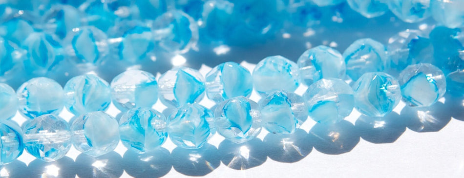 8mm Aqua Porphyr Czech Firepolish Faceted Glass Beads (25)