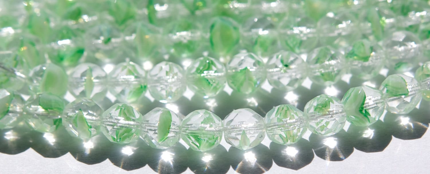 8mm Green Porphyr Czech Firepolish Faceted Glass Beads (25)