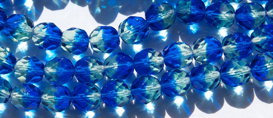 8mm Sapphire Emerald Czech Firepolish Faceted Glass Beads (25)