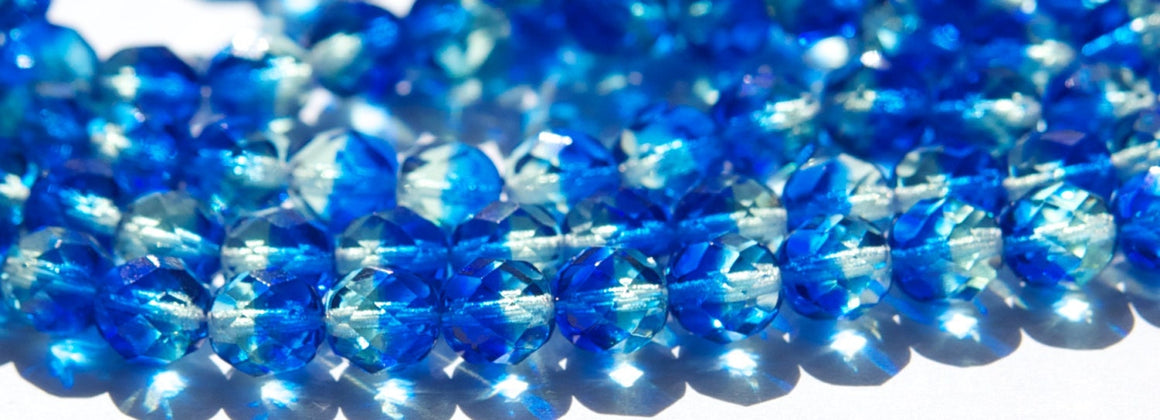 8mm Sapphire Emerald Czech Firepolish Faceted Glass Beads (25)