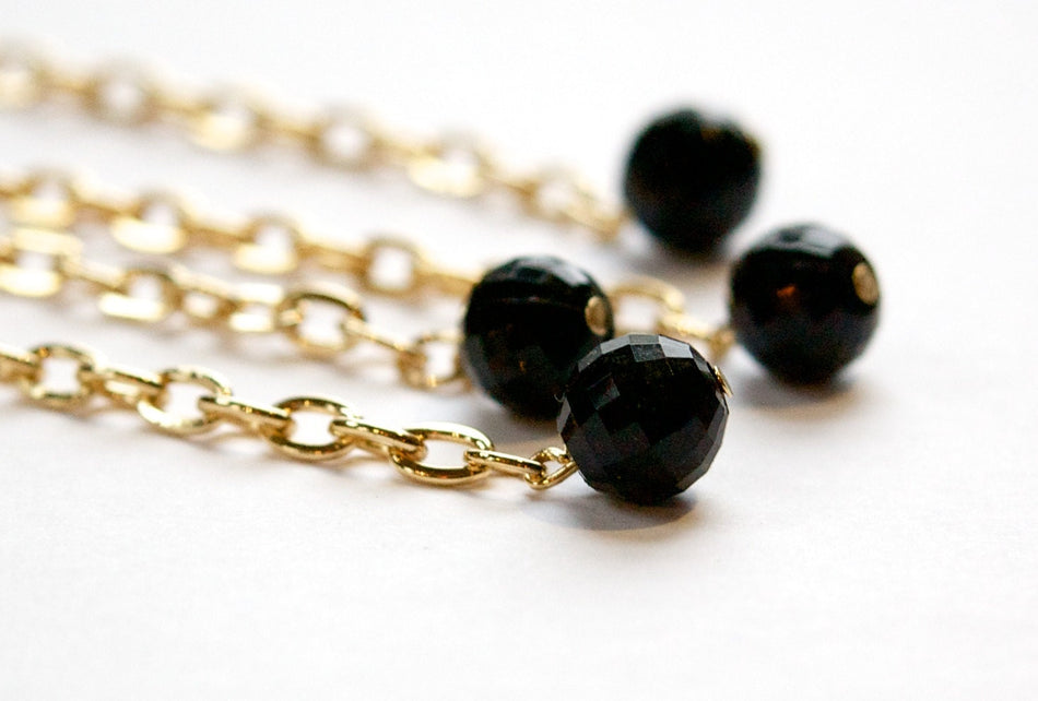 Vintage Chain Length Drops with Black Acrylic Faceted Bead drp120A